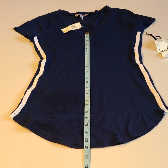 Crave Fame Navy Blue V-Neck Juniors Women's Sneaker Tee Medium NWT White Stripes - Picture 8 of 8
